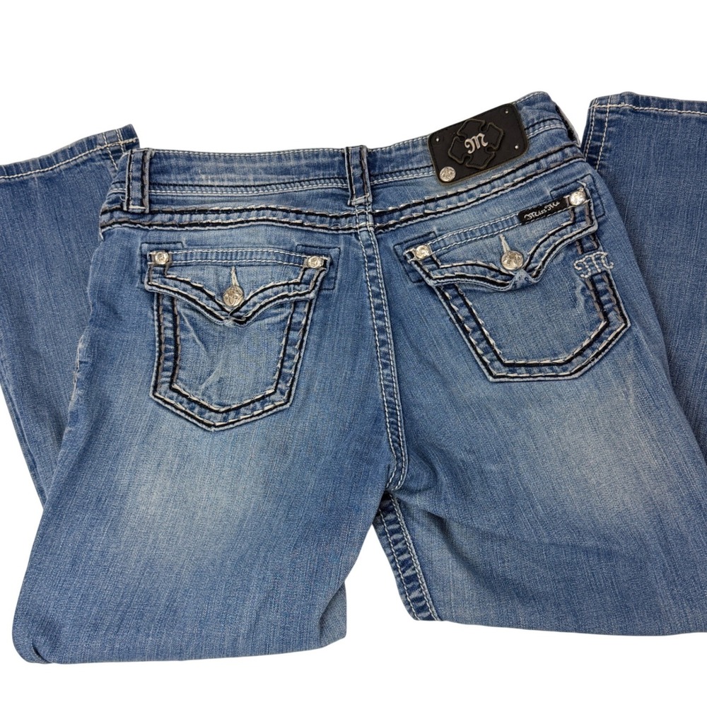 Miss Me Jeans Womens 27 Boyfriend Capri Distressed Flap‎ Pocket Bling